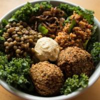 Mediterranean Bowl · Tahini, kale, lentils, quinoa or spicy bulgur, wheat and hummus. With your choice of protein.