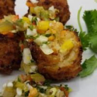 Corn Fritters · Whole kernel corn, bacon, cheddar.