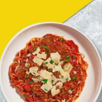 Spaghetti & Meatballs · Al dente spaghetti in our house made garlic marinara sauce paired with meatballs and topped ...