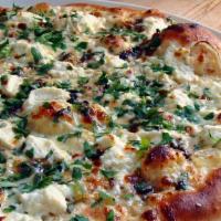 White Pizza · Mozzarella cheese, fresh garlic, ricotta cheese, fresh basil,extra virgin  olive oil and par...