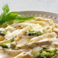 Ziti With Chicken & Broccoli · Freshly marinated grilled chicken breast, broccoli and homemade creamy Alfredo sauce.