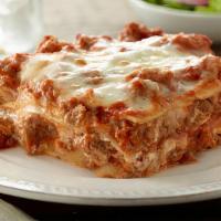 Lasagna · Freshly Homemade from scratch with 100% beef, eggs, riccota cheese, marinara sauce, Italian ...