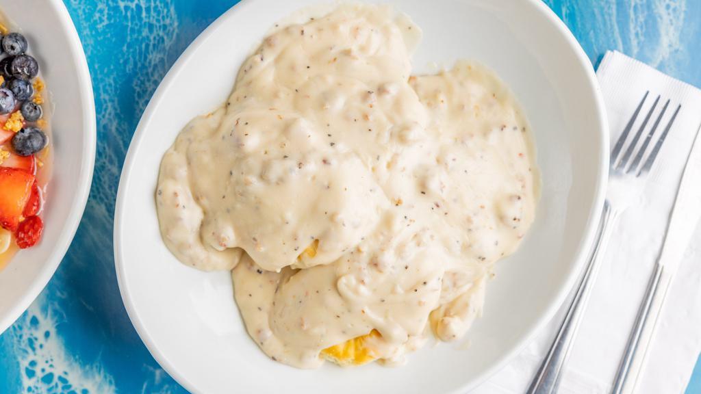 Boom (Biscuits & Gravy) · Biscuits or your choice of toast topped with homemade country white gravy sausage.