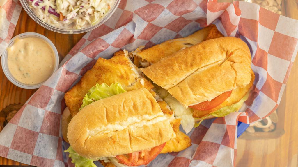 Flounder Sandwich · Half pound of fried flounder on a hoagie roll - add lettuce and tomato at no charge!