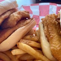Catfish Sandwich · 3 filets of fried catfish on a hoagie roll - add lettuce and tomato at no charge!