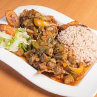 Brown Stew Chicken · Served with one side.