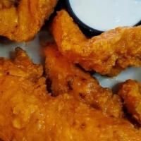 Buffalo Chicken Fingers 8 · a half-pound of chicken fingers tossed in your choice of sauce with celery & blue cheese or ...
