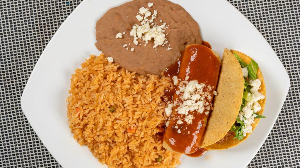 Create Your Own Combo · Get creative and craft your own dinner combination! Served with rice and your choice of black or refried beans.
