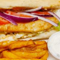 Flounder Sandwich · Serve with fries