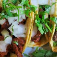 4)Street Tacos · Choose your favorite meat in a corn tortillas with cilantro and onions.