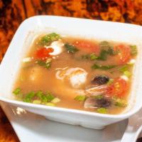 Tom Yum (Hot & Sour) Soup · Thai hot and sour soup choice of  your meat ( Vegetable, Tofu, Chicken, Shrimp ($2.00 additi...