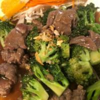 Beef & Broccoli · Stir-fried beef and broccoli with brown sauce, served with jasmine rice.