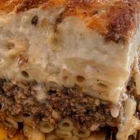 Pastichio Appetizer · A Greek lasagna with a cream top.