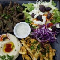 Gyro Platter Bundle · Spiced lamb and beef with dressing. Served with two choice side. Served with your choice of ...