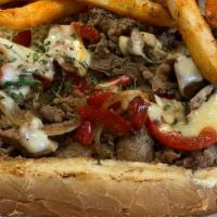 Christa'S Philly Cheese Steak · Choose beef or chicken, sauteed onions, peppers and provolone cheese on a soft hoagie bun se...