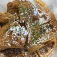 Tiffany'S Chicken N Waffles · 3 deep fried whole chicken wings atop a scratch made Belgian waffle with a spicy maple syrup