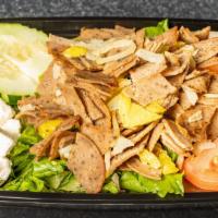 Greek Salad · Chicken OR Gyro Meat(+$1), Feta, Tzatziki with Greek dressing. Add beef or shrimp for an add...