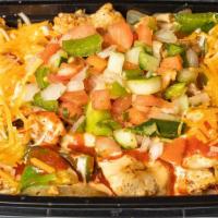Southwest Fajita Bowl · GRILLED BELL PEPPERS, ONIONS & PROTEIN OVER SEASONED RICE DRIZZLED W/  MILD CHIPOTLE SAUCE, ...