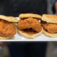 Chicken Sandwich · Fried chicken breast, with choice of four toppings on brioche bun.