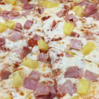 Ham & Pineapple · Our tomato pizza sauce, ham, pineapple and mozzarella cheese.