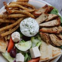 Platter · Served with fries or rice pilaf and Greek salad.
