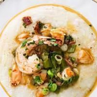 Shrimp&Grits · Creamy Parmesan Cheese Grits topped with a Creole Cream Sauce, and 6 grilled or fried shrimp...