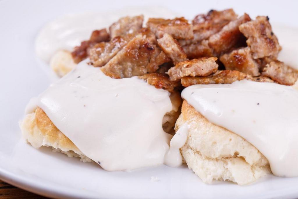Biscuit & Country Sausage Gravy · Two Buttermilk Biscuits smothered in Country Sausage Gravy.