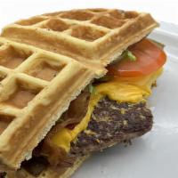Half Lb Waffle Burger · 8oz beef on waffle w/ cheese & bacon. Add fries, onion rings or potato salad for $3