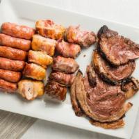 Rios Combo · Includes: eight oz. picanha house special, eight ounce chicken breast wrapped with bacon, ei...