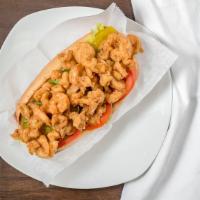 Poboy901 Shrimp · A generous amount of fresh gulf shrimp piled on a seven-inch bun dressed with lettuce, pickl...