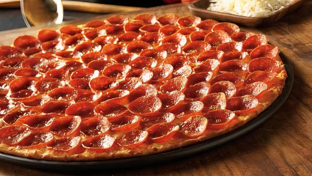  Pepperoni Suicide · Pizza sauce, mozzarella cheese, massive amount of pepperoni.