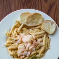 Shrimp Alfredo Pasta · Sauteed gulf shrimp tossed with our homemade alfredo sauce with fettuccine noodles.