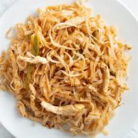 Pad Thai · Stir-fried flat rice noodles with egg, bean sprouts, and scallions. Served with crushed pean...