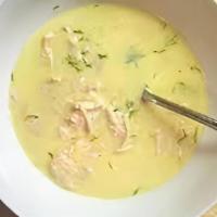 Bowl Avgolemeno. · Greek chicken and rice soup, lemon for zest.