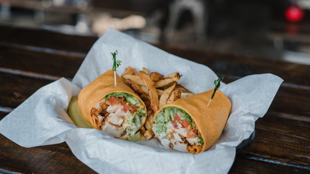 Jj'S Chicken Wrap · Fried chicken, shredded cheddar cheese, tomato, lettuce and ranch dressing.