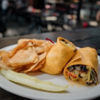 Hot Veggie Wrap · spinach, zucchini, yellow squash, roasted red bell peppers, shredded cheddar cheese, black b...