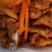 75 Pieces Wings · 75 Whole wings including carrots, celery, fifteen dinner rolls, and your choice of ranch or ...