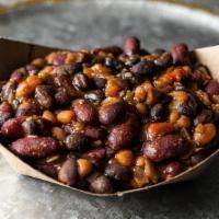 **Pit Smoked Beans · A collage of smoky bean goodness, rich and flavorful, the perfect BBQ accompaniment!