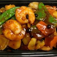 Shrimp With Black Bean Sauce · Shrimps and vegetables with salty sauce made from fermented black beans.