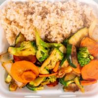 Hibachi Vegetables · Broccoli, Carrot, Zucchini & Onion 
Fried Rice And one White Sauce .