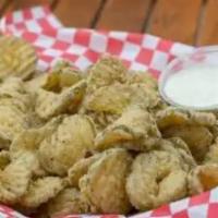 Fried Pickles · Lightly breaded dill pickles fried to perfection, served with jalapeno ranch dip