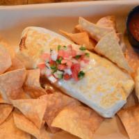 Big Roll-Up Stuffed Burrito · Homemade refried beans, cilantro-lime rice, heirloom peppers, lettuce, cheddar Jack cheese a...