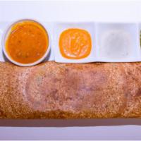 Masala Dosa (Gluten Free , Vegetarian) · Served with chutneys and sambar (lentil sauce).