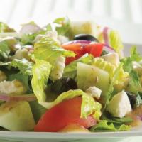 Greek Salad · Crisp romaine lettuce, tomato, cucumber, red onion, kalamata olives, pepperoncini peppers to...