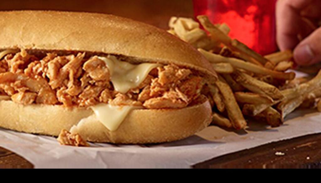 Buffalo Chicken Philly · Char Grilled Chicken tossed with Sautéed sweet onions with Franks Red Hot sauce, Swiss cheese and ranch dressing.