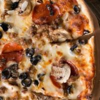 S-Pizza #3 · Pepperoni, sausage, mushrooms, black olives, onions
