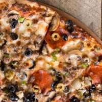 M-Pizza Maker Special · Our most popular pizza! Pepperoni, sausage, beef, mushrooms, black olives, green olives, gre...