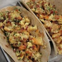 Boro Breakfast Tacos · Scrambled Eggs, choice of meat, and cheddar jack cheese on choice of flour or corn tortillas...