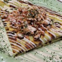 Chicken, Bacon & Ranch Crepe · Scratch made crepe stuffed with smoked pulled chicken, crispy bacon, and mozzarella cheese. ...
