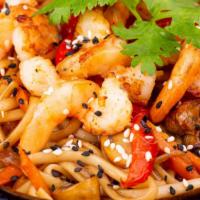 Steak & Shrimp Teppan Bowl · A delicious bowl filled with Steak & Shrimp, mixed vegetables, noodles, and fried rice.